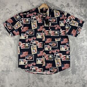 Cotton Traders Shirt Mens USA American Flag Patriotic Eagle Post Stamp Large NWT